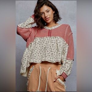 043 - POL Floral Patchwork Blouse - Pink and Cream